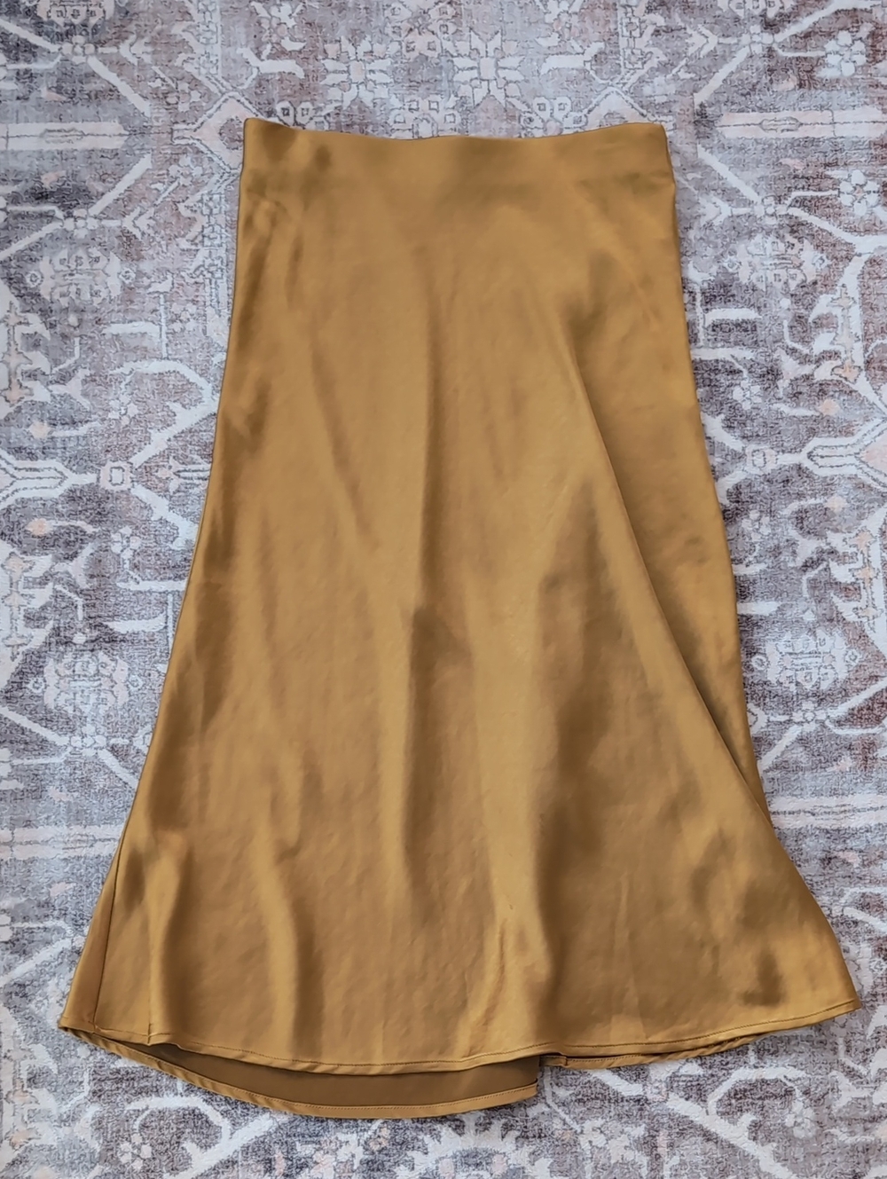 Mustard Satin A-Line Midi Skirt